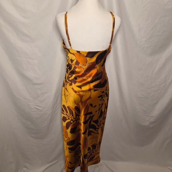 House of Harlow 1960 Ruched Side Satin Slip Coastal Maxi Dress Foliage Print M - Picture 8 of 14